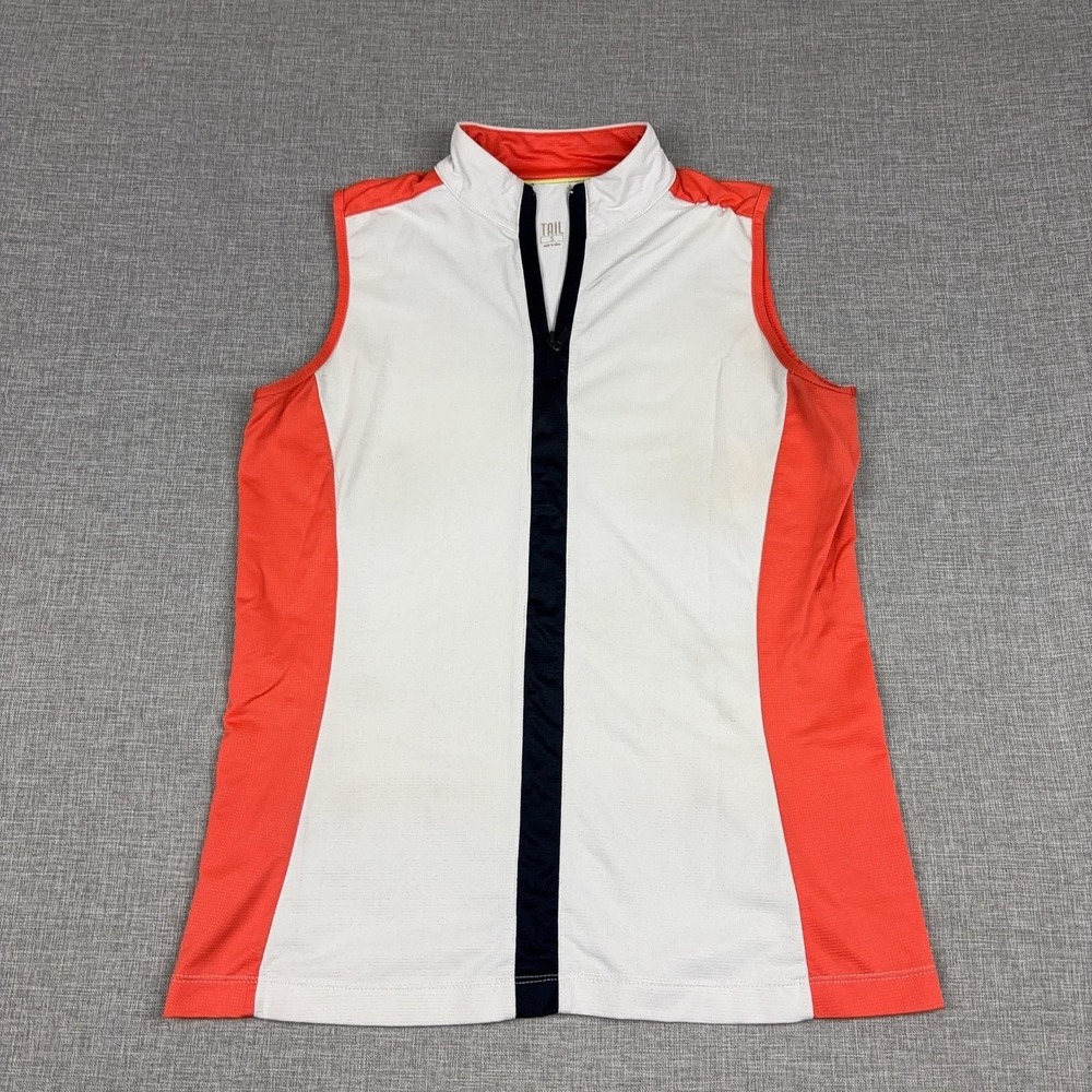 Tail Shirt Womens Small White Orange Colorblock 1/4 Zip Sleeveless Golf Top